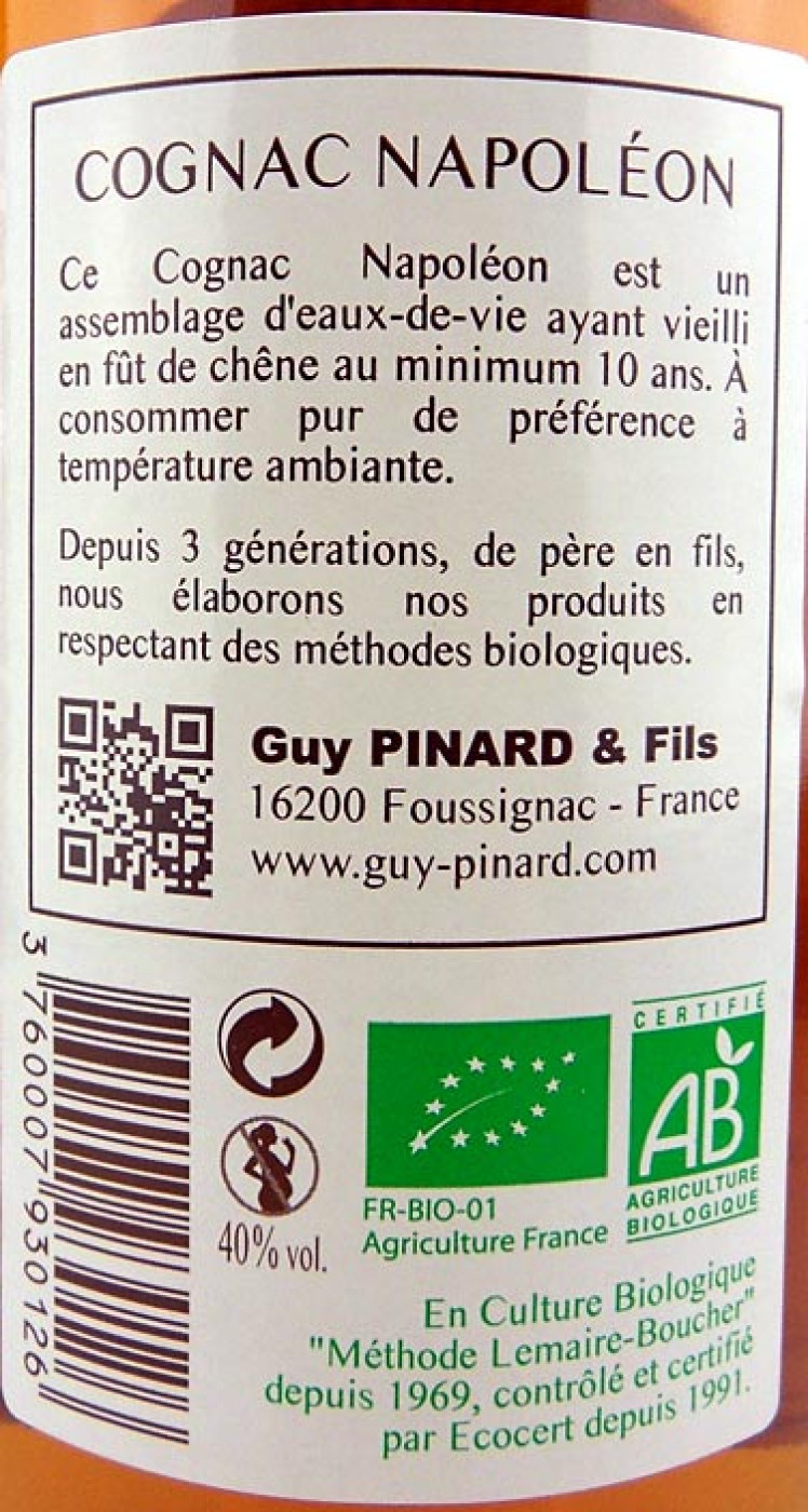 Guy Pinard,  Cognac Napoléon 10 Jahre, 40%, 0,7l 