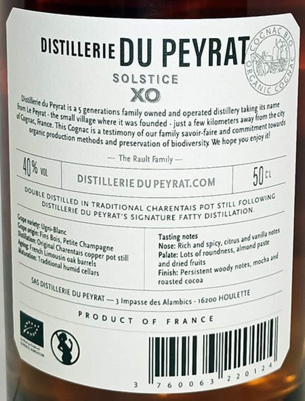 Distillerie Du Peyrat,  Cognac Solstice XO, 40l, 0,5l 