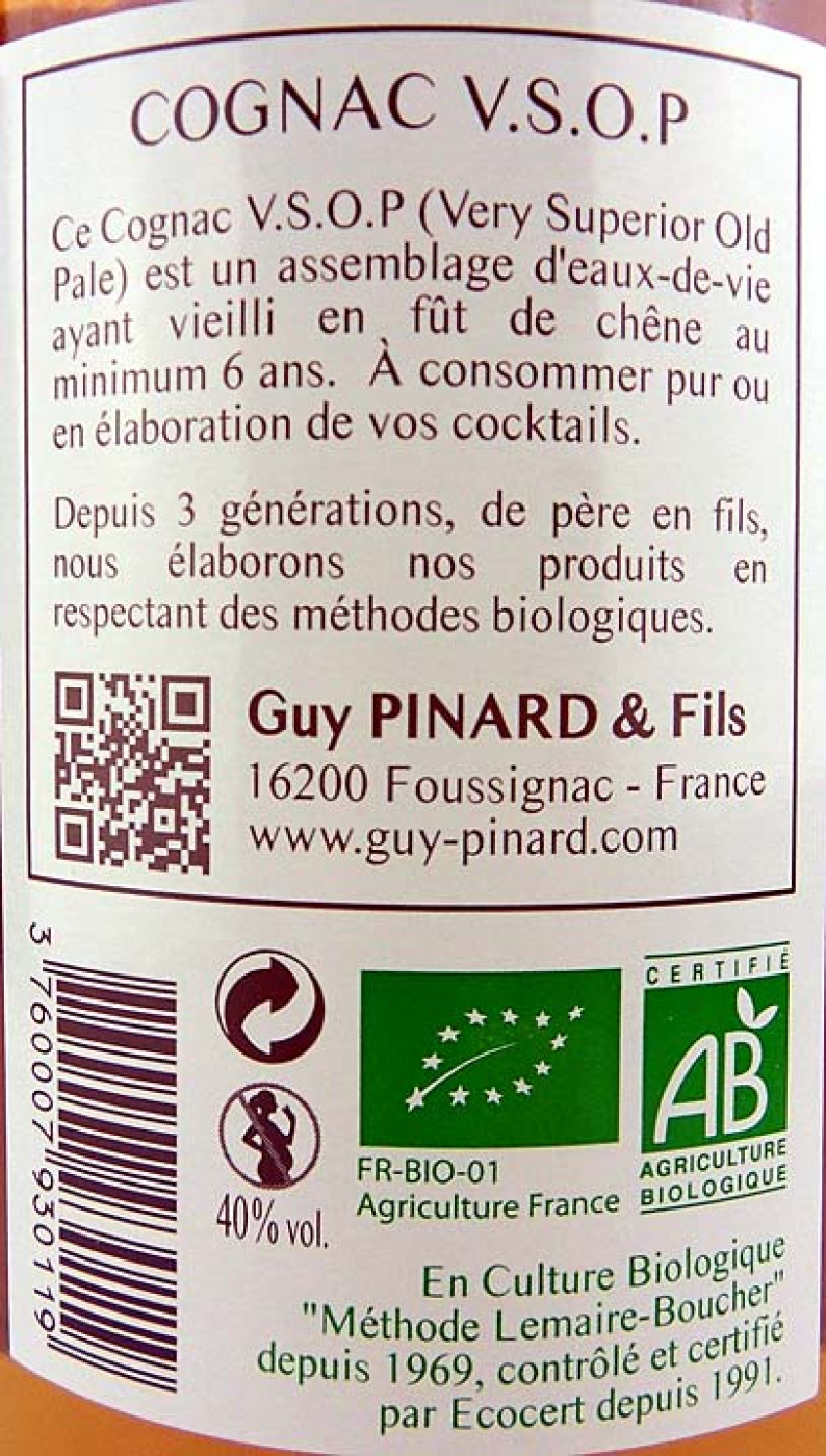 Guy Pinard,  Cognac VSOP - 6 Jahre, 40%, 0,7l 