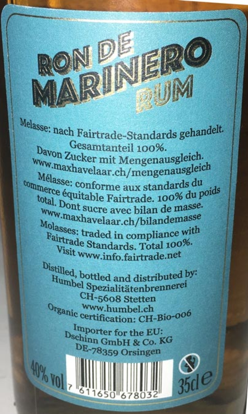 Humbel,  Rum Ron de Marinero Fairtrade (fassgereift), 0,35l, 40% 