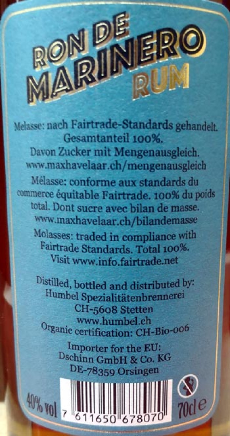 Humbel,  Rum Ron de Marinero Fairtrade (fassgereift), 0,7l, 40% 