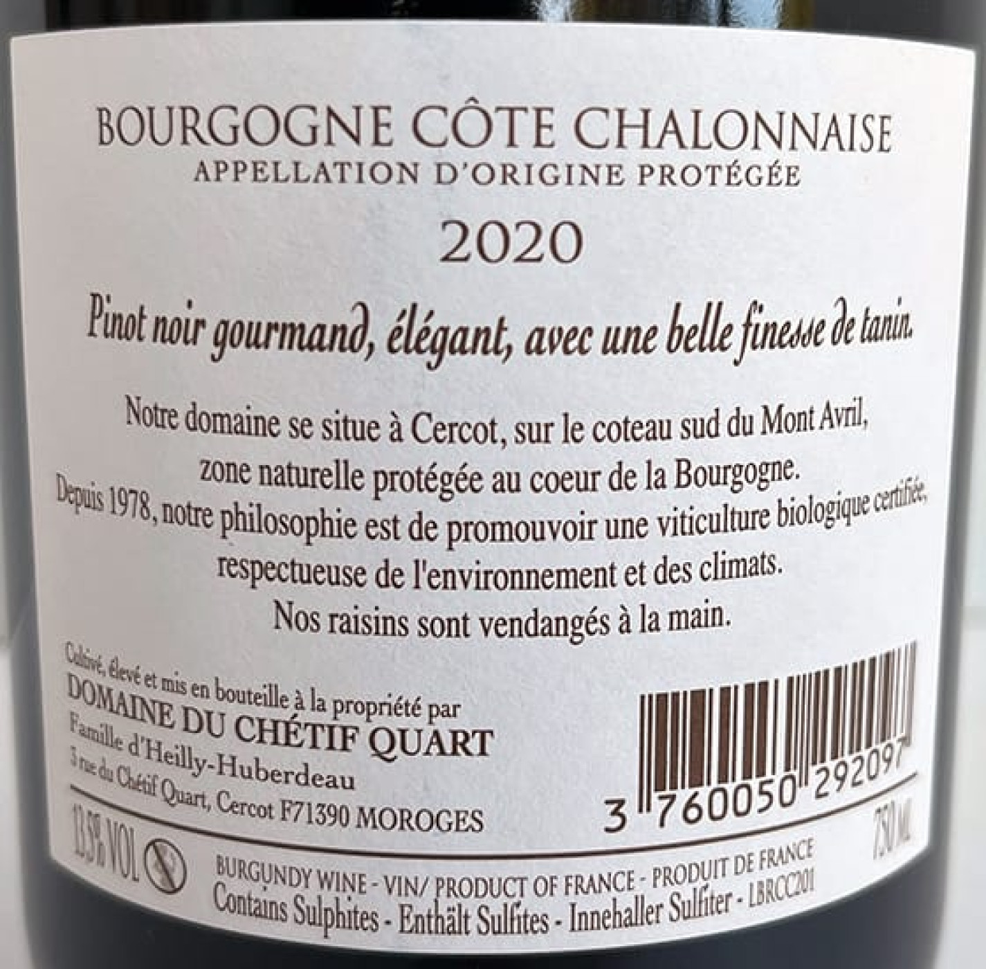 Domaine D Heilly & Huberdeau,  Bourgogne Côte Chalonnaise Pinot Noir  2020