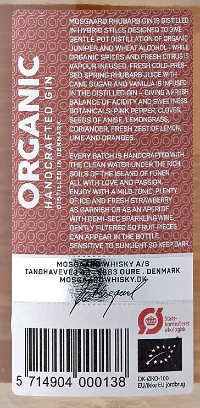 Mosgaard Whisky A/S,  Rhubarb Gin (Rhabarber-Gin), 38%, 0,5l 
