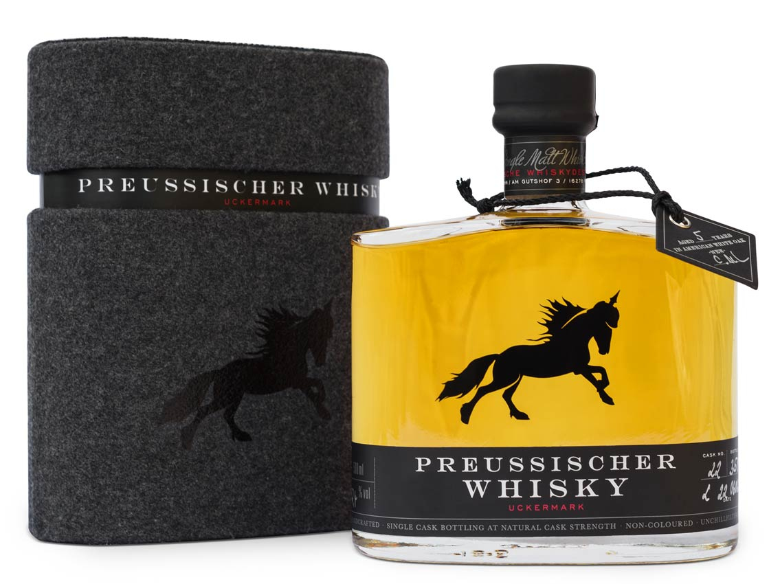 Preussische Whiskydestillerie,  Preussischer Whisky Single Malt 5 Jahre Fassstärke, 0,5l, 55% 